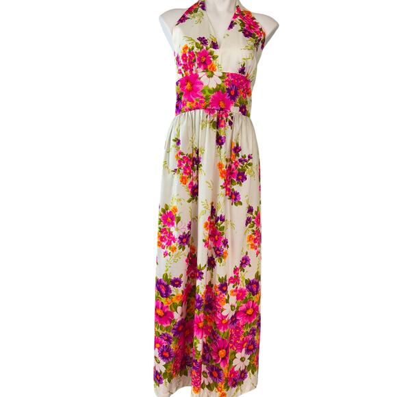 Vintage 1960’ Halter Dress Floral Handmade size small - Picture 1 of 5